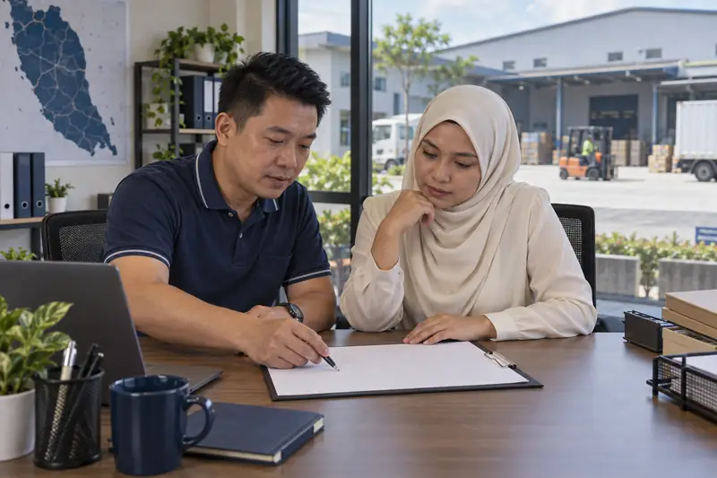 Dua rakan sekerja menyediakan nota pengambilan