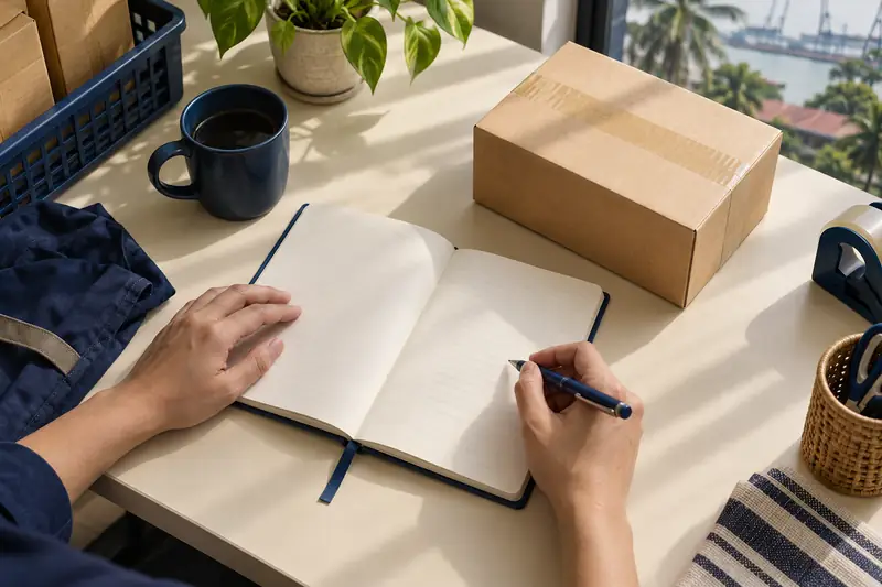 Buku nota kosong, pen dan satu karton